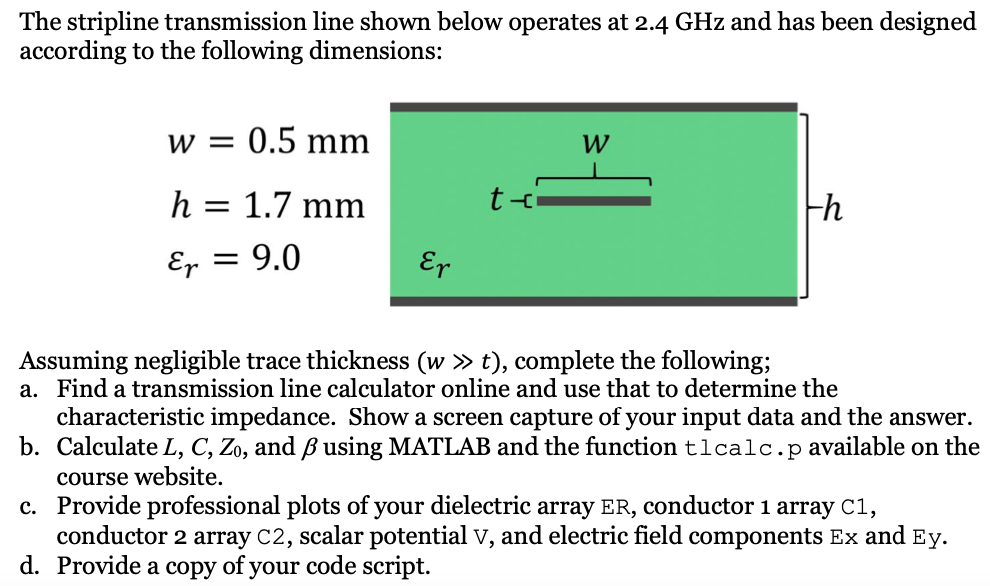 The stripline transmission line shown below operates