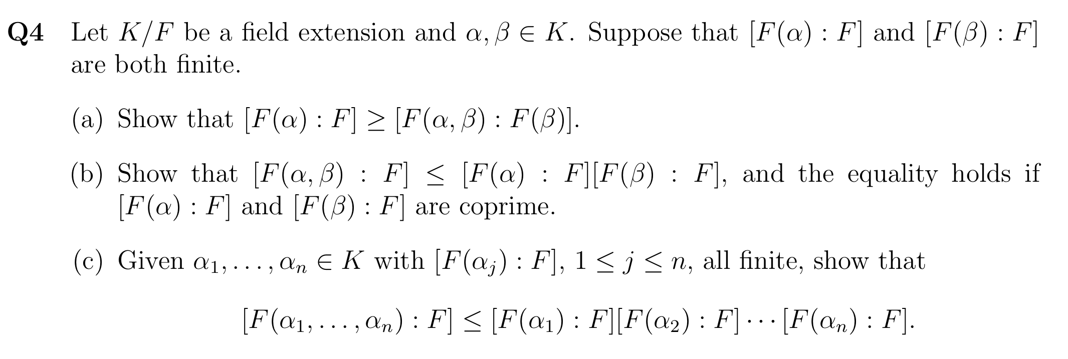 Solved Q4 Let K F Be A Field Extension And A Ss E K Supp Chegg Com