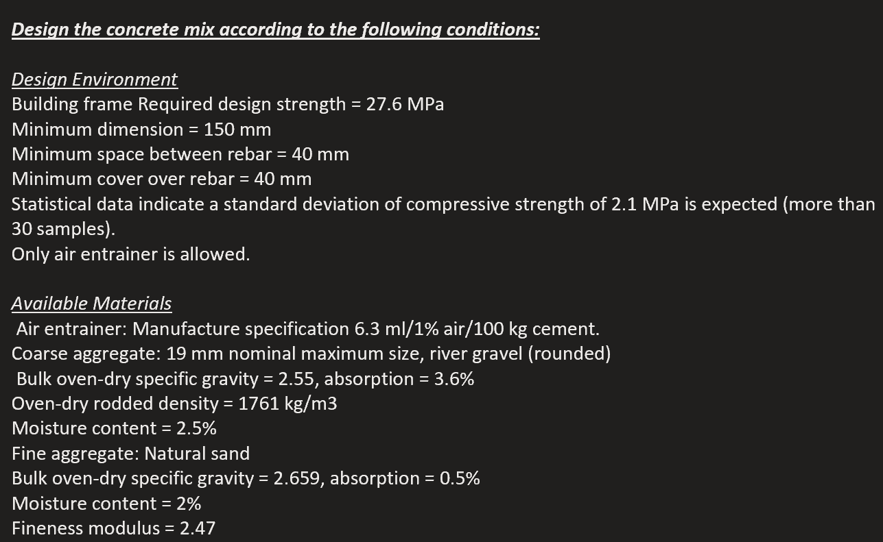 Solved Design the concrete mix according to the following | Chegg.com