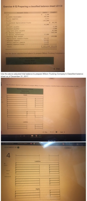 Solved Exercise 4.12 Preparing a classified balance sheet LO | Chegg.com