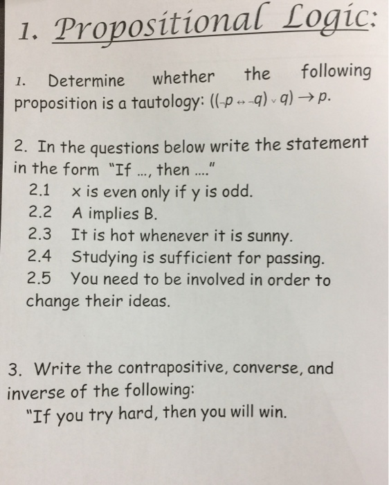 Solved 1. Propositional Logic: 1. Determine Whether The | Chegg.com