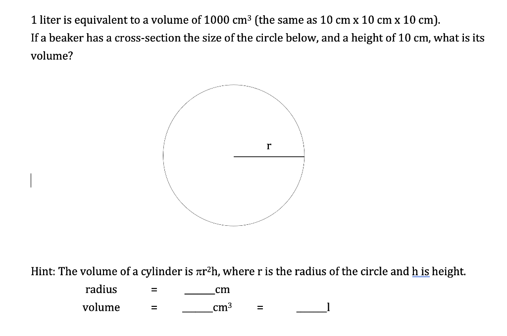 Volume of 1 outlet liter is equal to