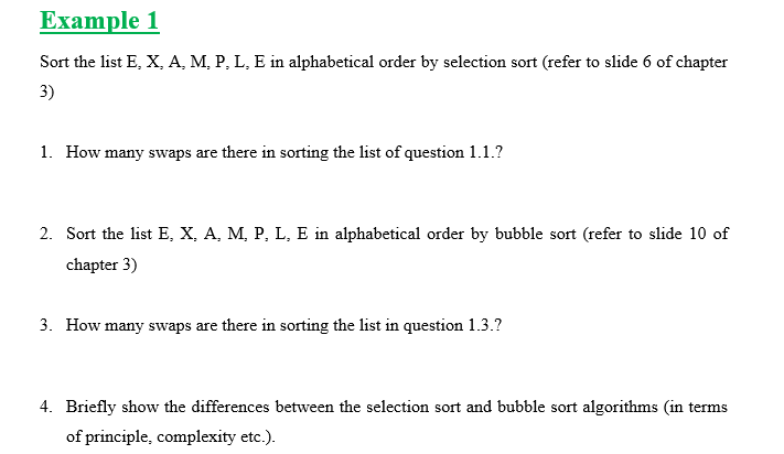 example alphabetical order