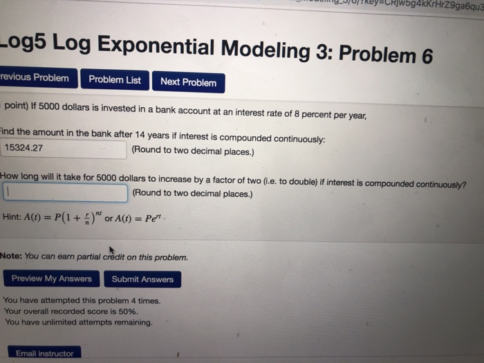 Solved og5 Log Exponential Modeling 3: Problem 6 revious | Chegg.com