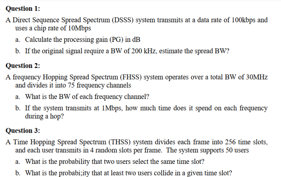 Solved Question 1: A Direct Sequence Spread Spectrum (DSSS) | Chegg.com
