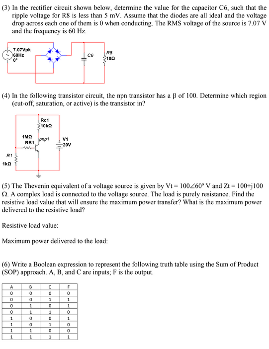 Solved (3) In the rectifier circuit shown below, determine | Chegg.com
