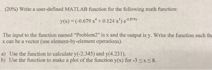 Solved (20%) write a user-defined MATLAB function for the | Chegg.com