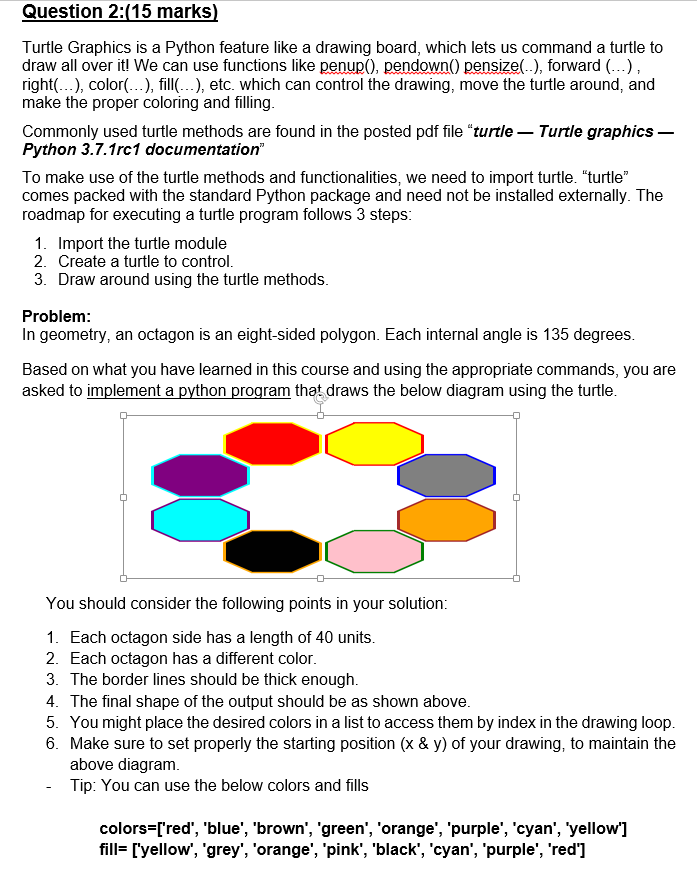 Solved Question 2:(15 marks) Turtle Graphics is a Python | Chegg.com
