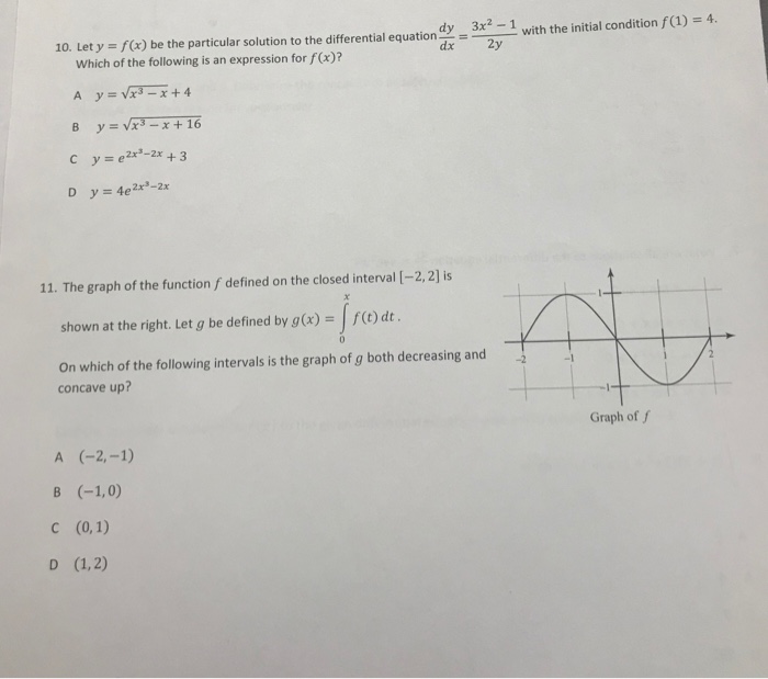 Solved 10. Let y - f(x) be the particular solution to the | Chegg.com