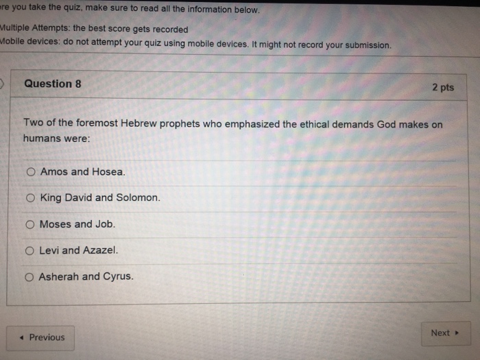 Solved Two of the foremost Hebrew prophets who emphasized