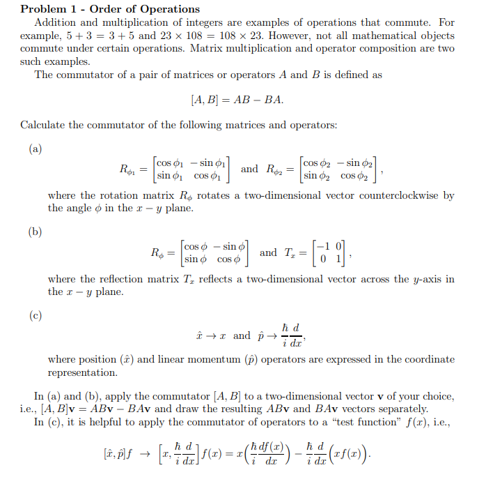 Solved Problem 1 - Order of Operations Addition and | Chegg.com