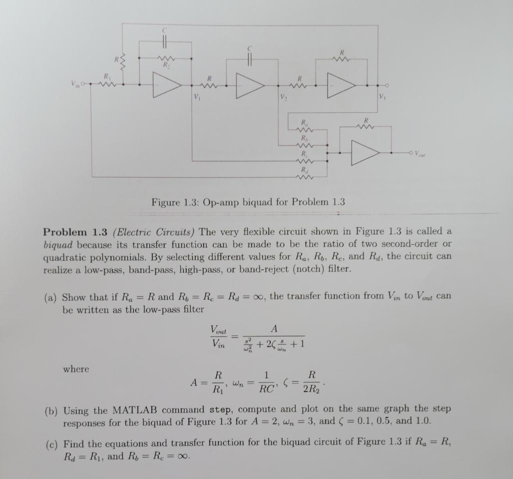 Solved W V V, R R R R Figure 1.3: Op-amp biquad for Problem | Chegg.com