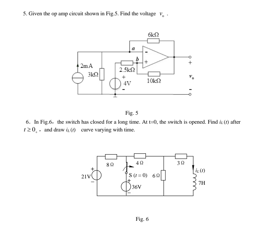 Solved 5. Given the op amp circuit shown in Fig.5. Find the | Chegg.com