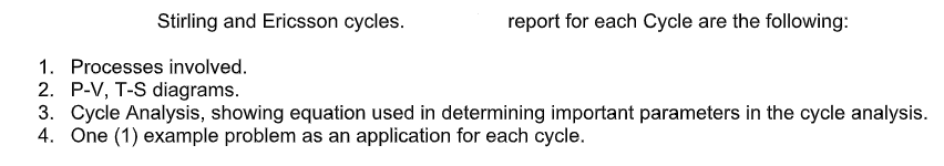 Solved Stirling and Ericsson cycles. report for each Cycle | Chegg.com