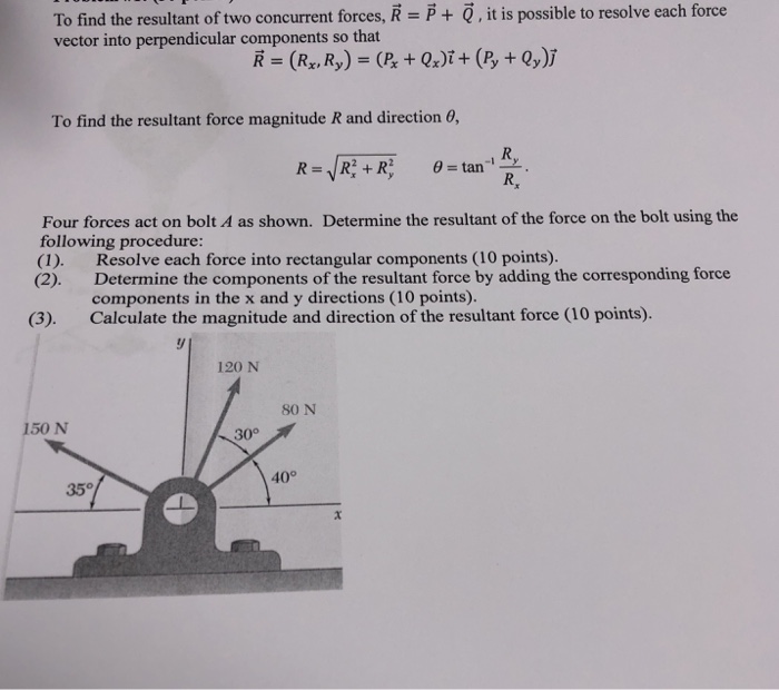 Solved To find the resultant of two concurrent forces, R = P | Chegg.com