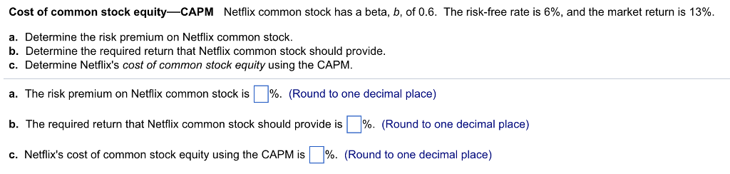 Solved Cost Of Common Stock Equity-CAPM Netflix Common Stock | Chegg.com