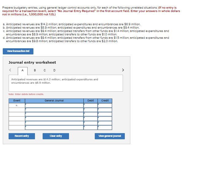 Solved Prepare budgetary entries, using general ledger | Chegg.com