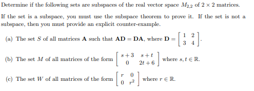 Solved Determine if the following sets are subspaces of the | Chegg.com