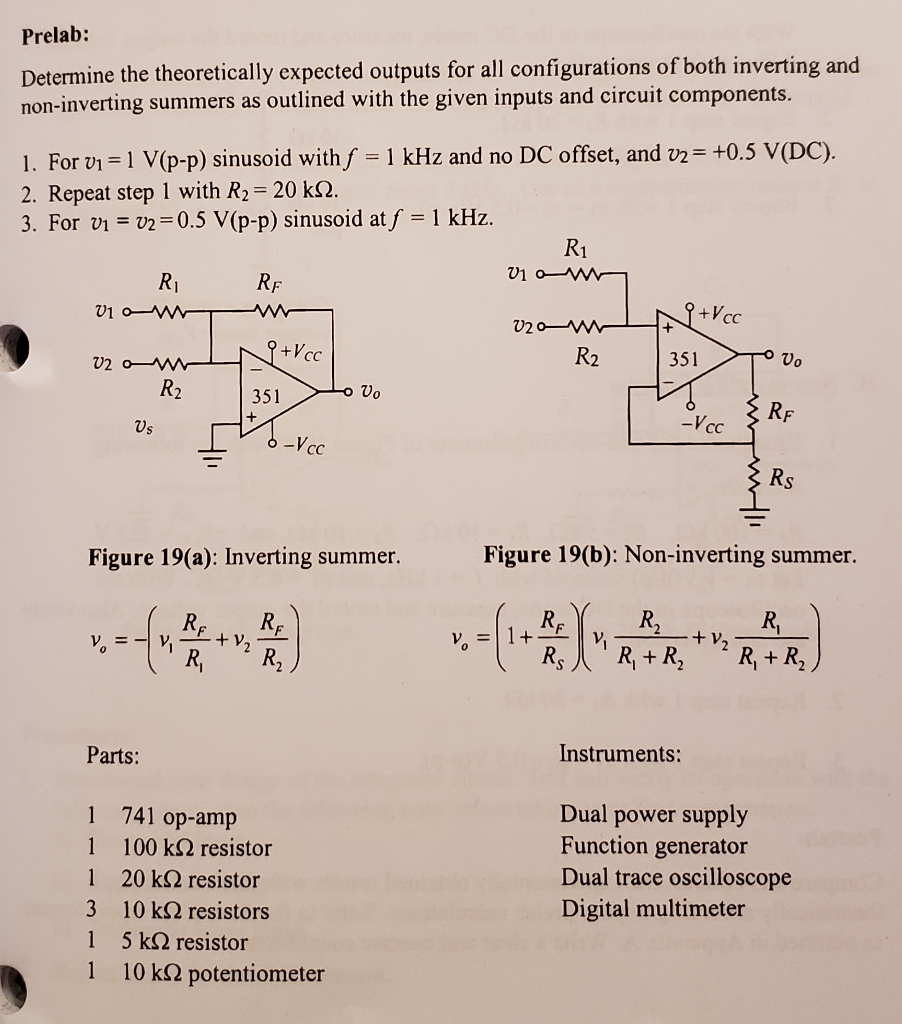 Solved Prelab: Determine The Theoretically Expected Outputs | Chegg.com