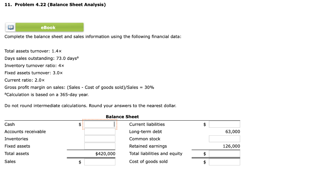 Solved 11. Problem 4.22 (Balance Sheet Analysis) Complete | Chegg.com