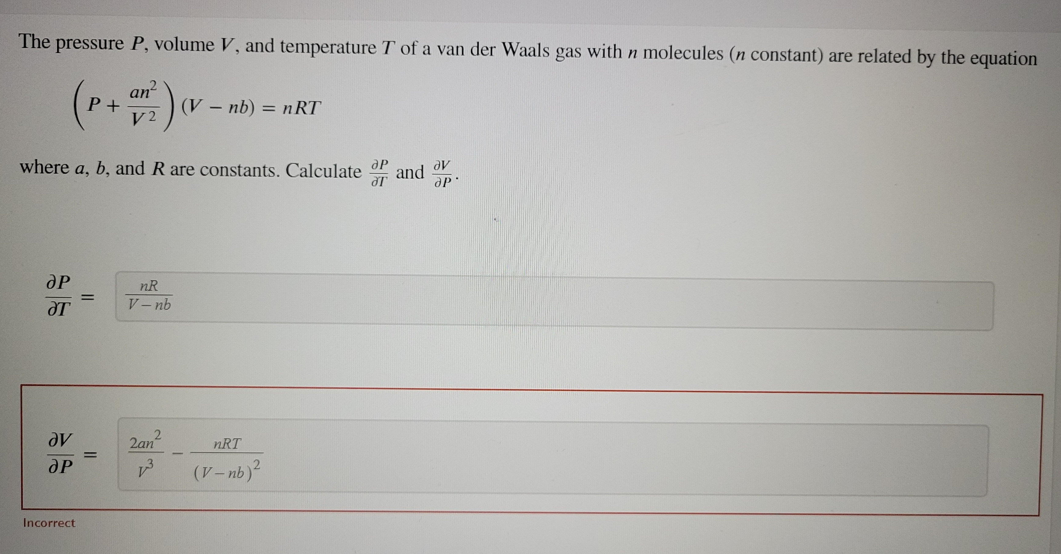 Solved The Pressure P, Volume V, And Temperature T Of A Van | Chegg.com