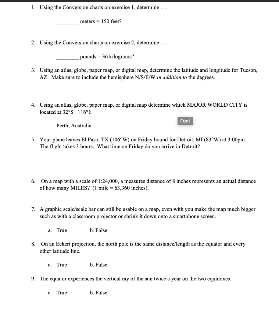 Solved 1. Using the Conversion charts on exercise 1,