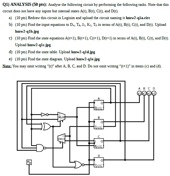 Solved Q1) ANALYSIS ( 50pts) : Analyse the following circuit | Chegg.com