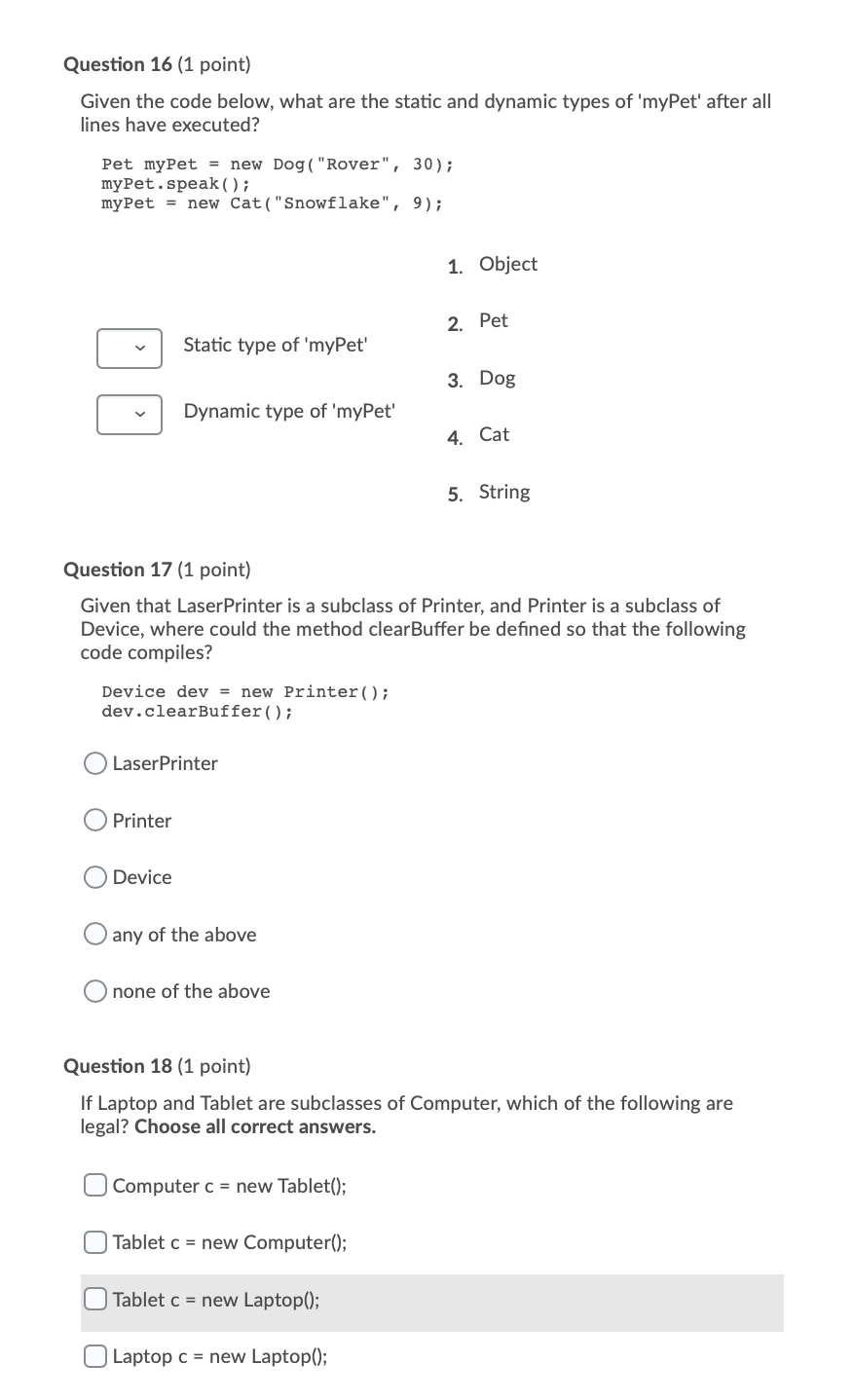 Solved Question 16 (1 point) Given the code below, what are | Chegg.com