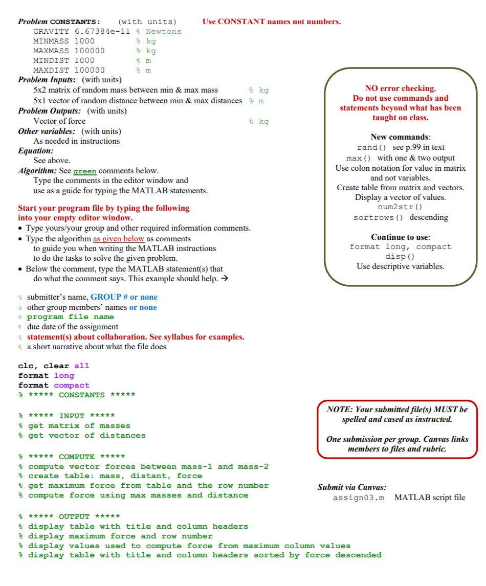 Solved COMP1200 MATLAB assign 03 Due 4 45pm Friday Chegg