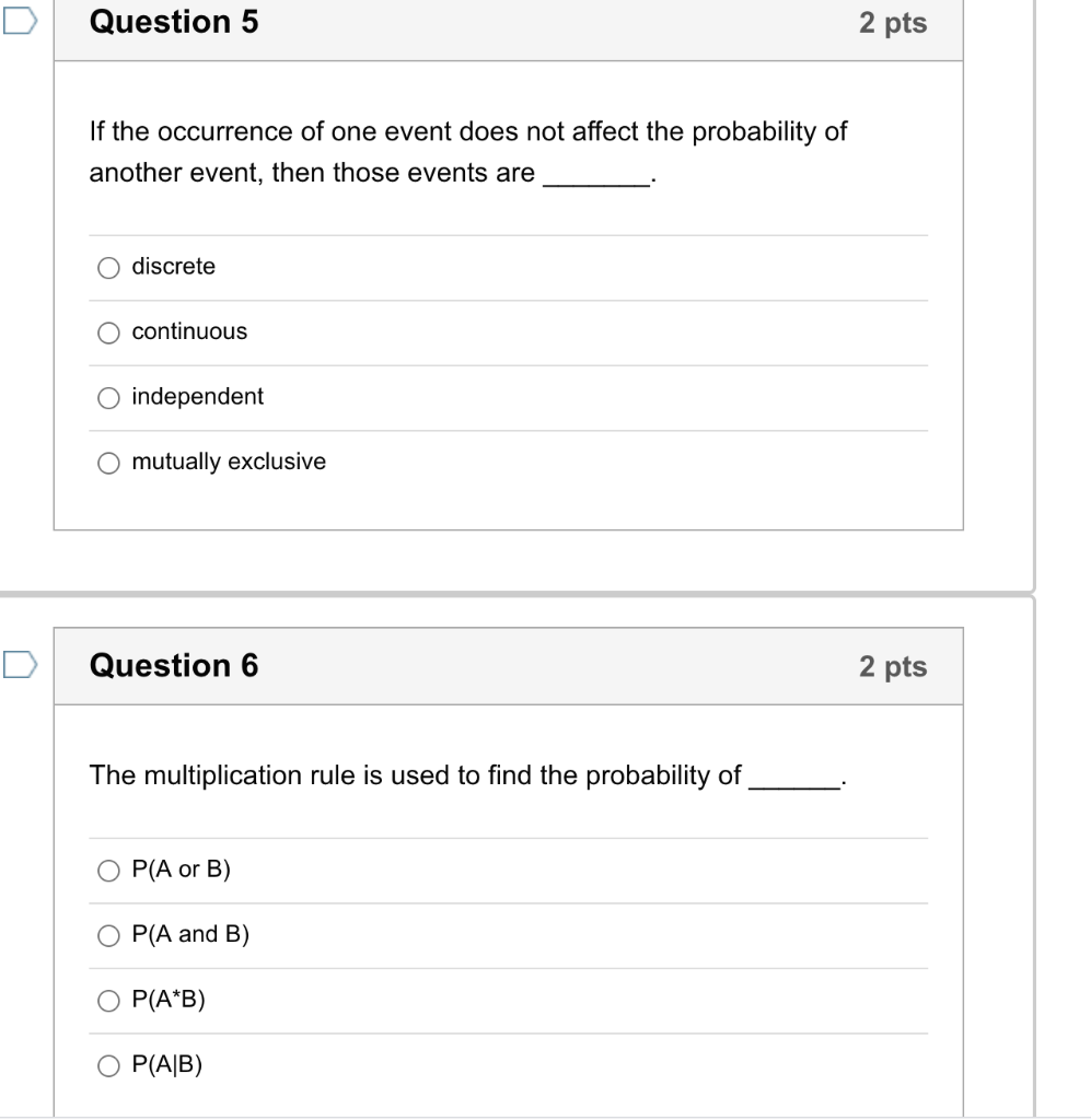 Solved Question 1 2 pts Which of the following would be | Chegg.com