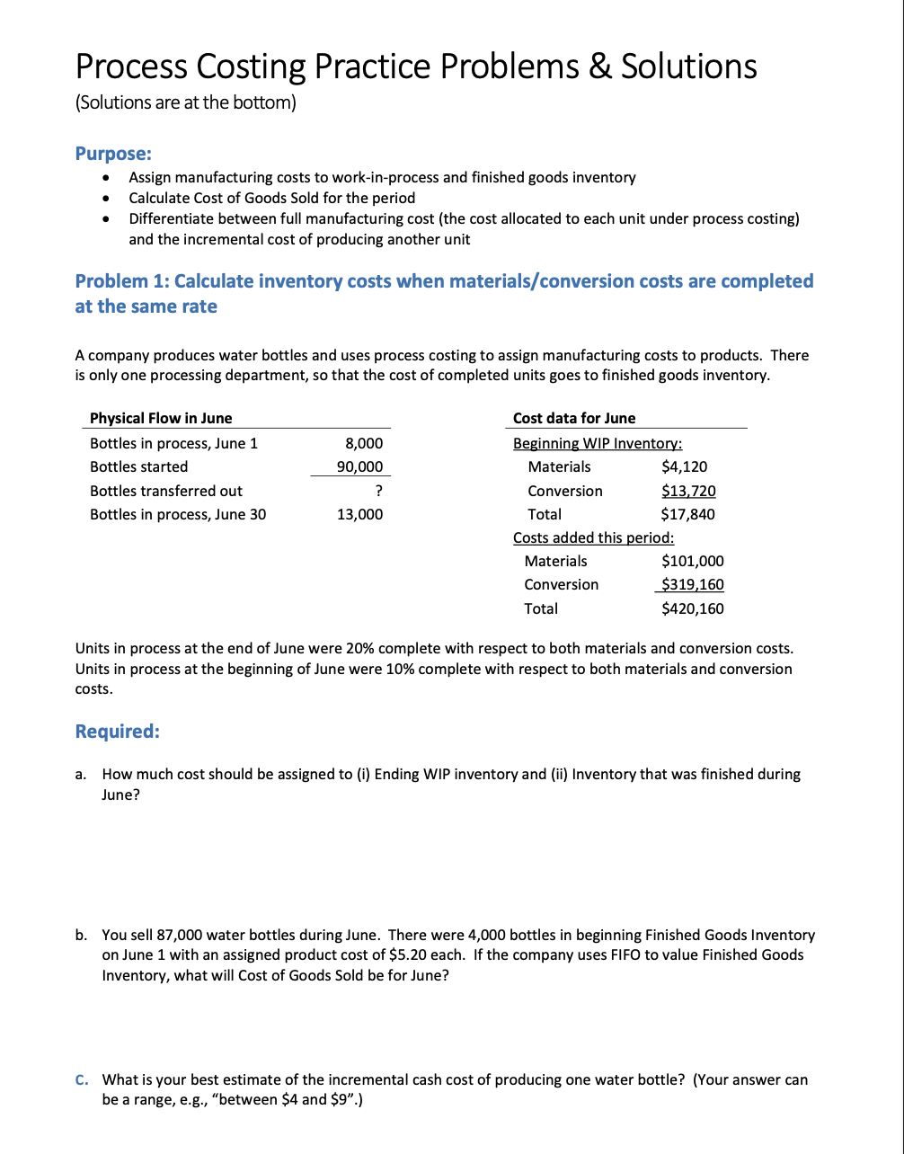 Solved Process Costing Practice Problems \& Solutions | Chegg.com