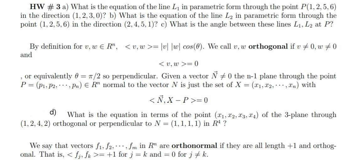 Solved Hw 3 A What Is The Equation Of The Line L In Pa Chegg Com