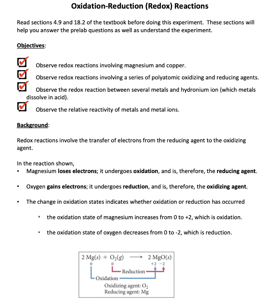 experiment 9 oxidation reduction reactions