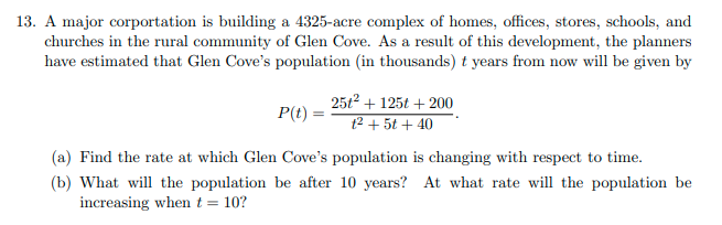 Solved a + 13. A major corportation is building a 4325-acre | Chegg.com