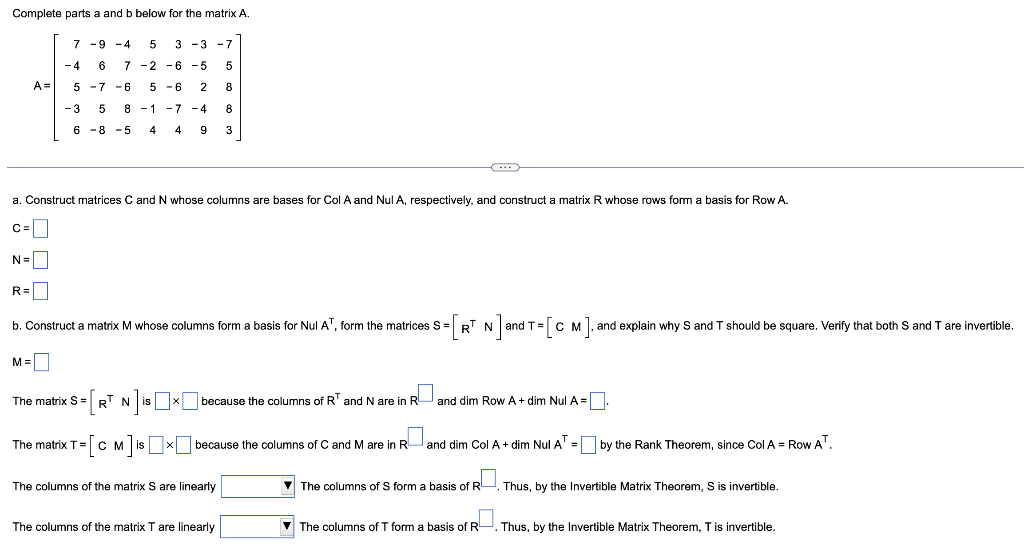 Solved Complete parts a and b below for the matrix A. | Chegg.com