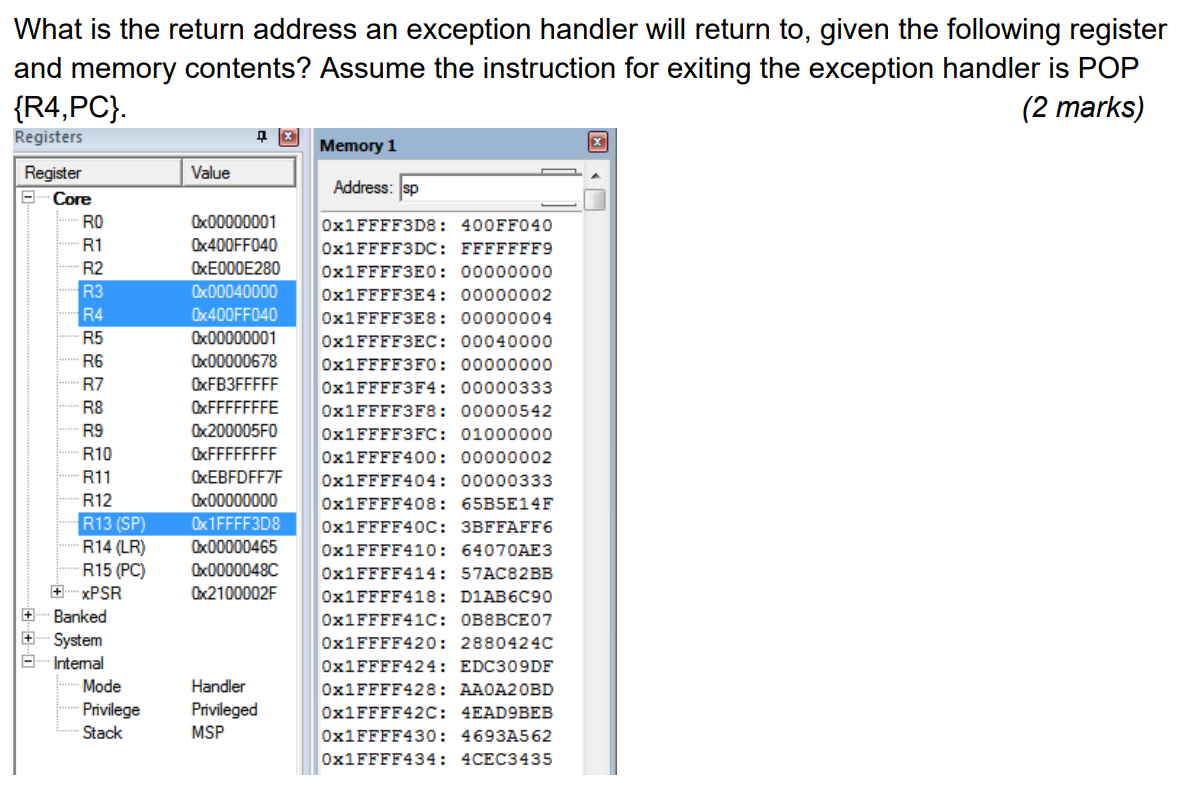 What is the return address an exception handler will Chegg