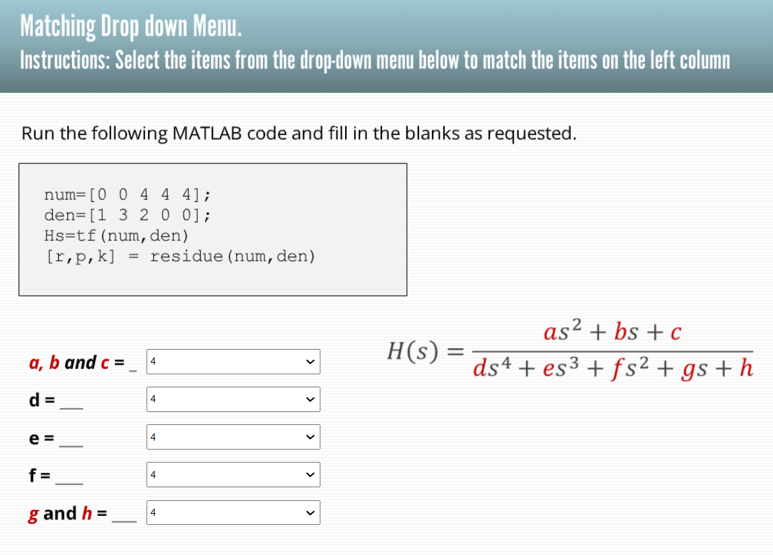 Solved Matching Drop Down Menu. Instructions: Select The | Chegg.com