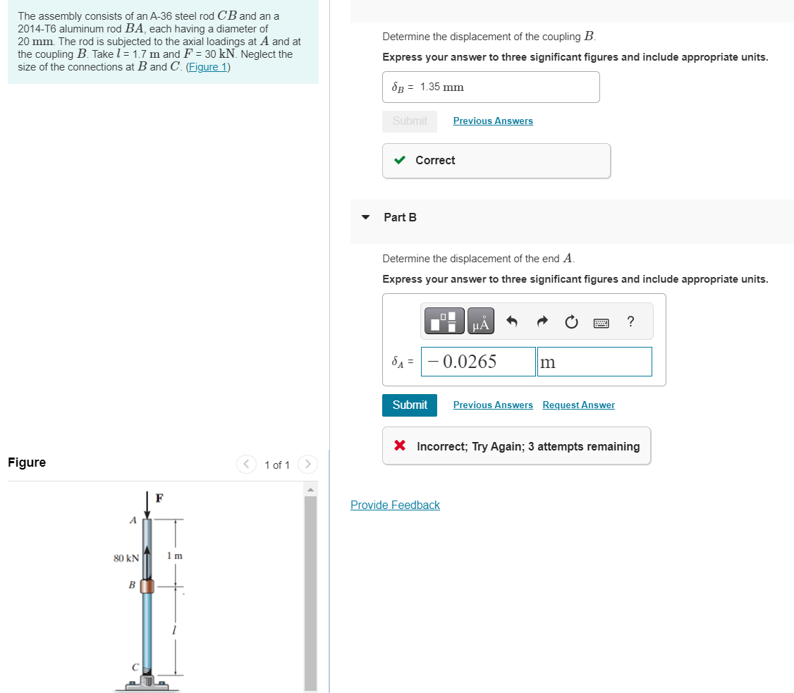 Solved The Assembly Consists Of An A-36 Steel Rod CB And An | Chegg.com