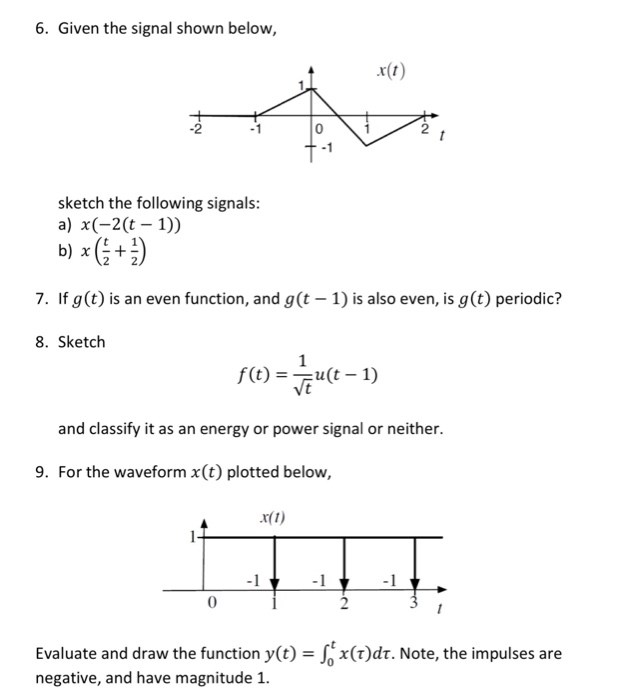 Solved 6. Given the signal shown below, x(t) 0 1 2 sketch