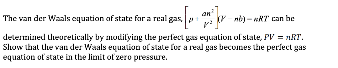 Solved V2 an The van der Waals equation of state for a real | Chegg.com