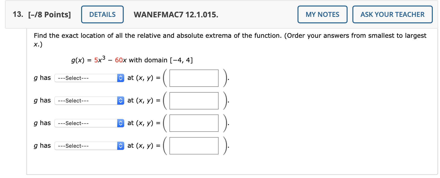 Solved 13. [-/8 Points] DETAILS WANEFMAC7 12.1.015. MY NOTES | Chegg ...