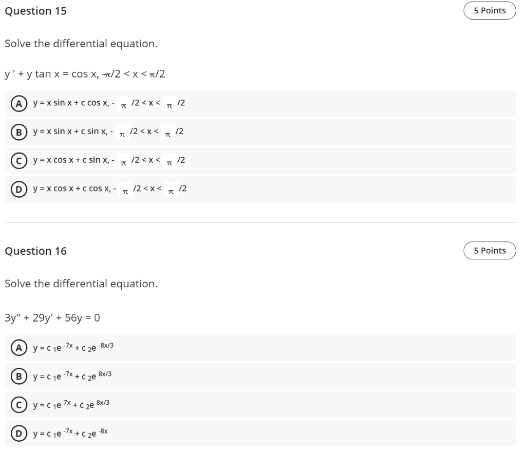 Solved Question 15 5 Points Solve the differential equation. | Chegg.com