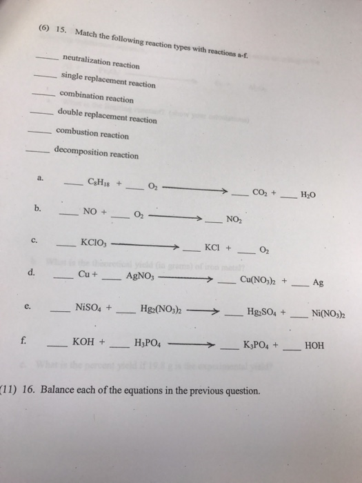 Solved Match the following reaction types with reactions | Chegg.com