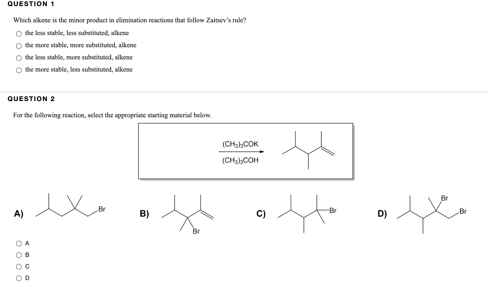 Solved QUESTION 1 Which Alkene Is The Minor Product In | Chegg.com