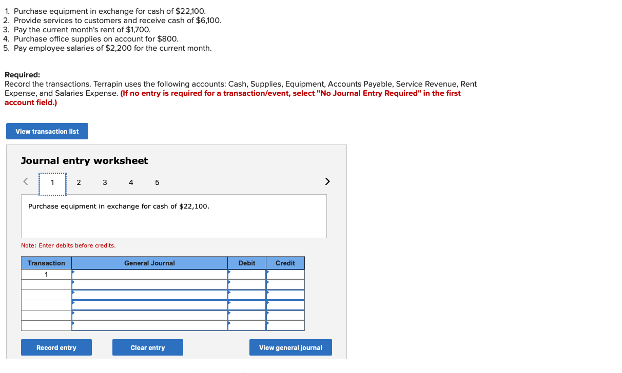 Solved 1. Purchase equipment in exchange for cash of