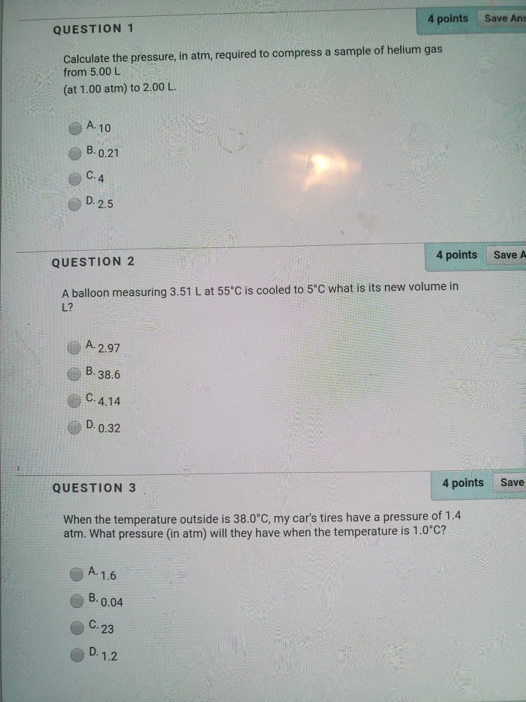 Solved 4 points Save Ans QUESTION 1 Calculate the pressure, | Chegg.com
