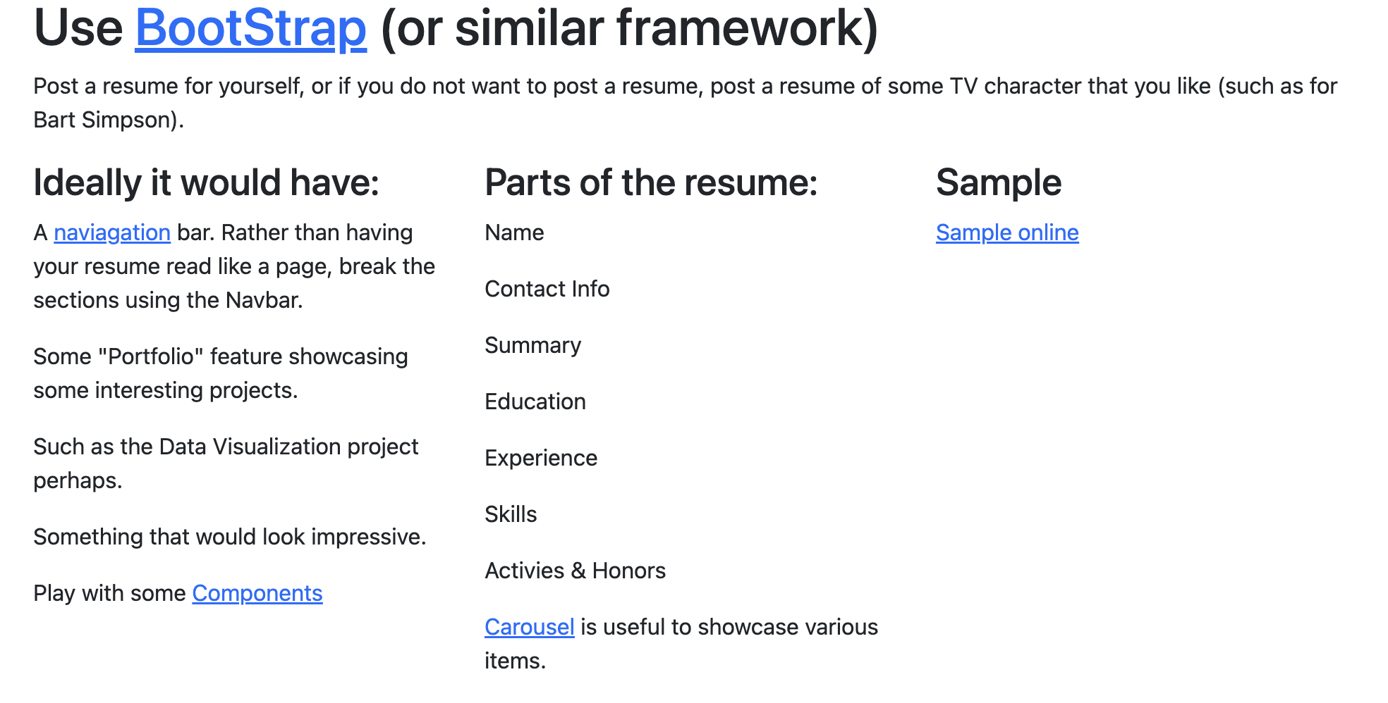 Solved Use BootStrap (or similar framework) Post a resume | Chegg.com