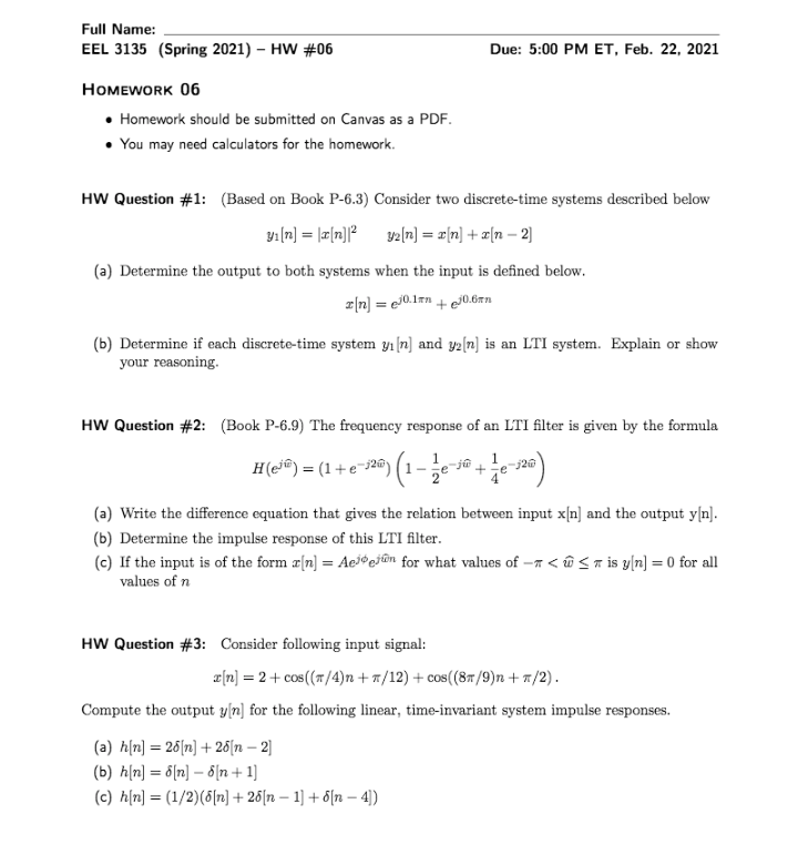 Solved Hw Question 1 Consider Two Discrete Time Systems Chegg Com