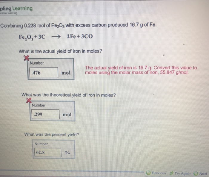 Solved pling Learning Combining 0.238 mol of Fe0 with | Chegg.com