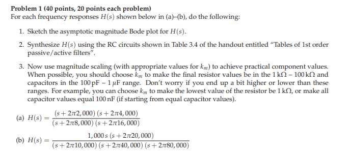 Solved Problem 1 (40 points, 20 points each problem) For | Chegg.com